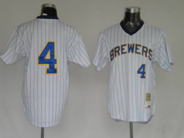 Mitchell and Ness Brewers #4 Paul Molitor Stitched White Throwback MLB Jersey - Click Image to Close